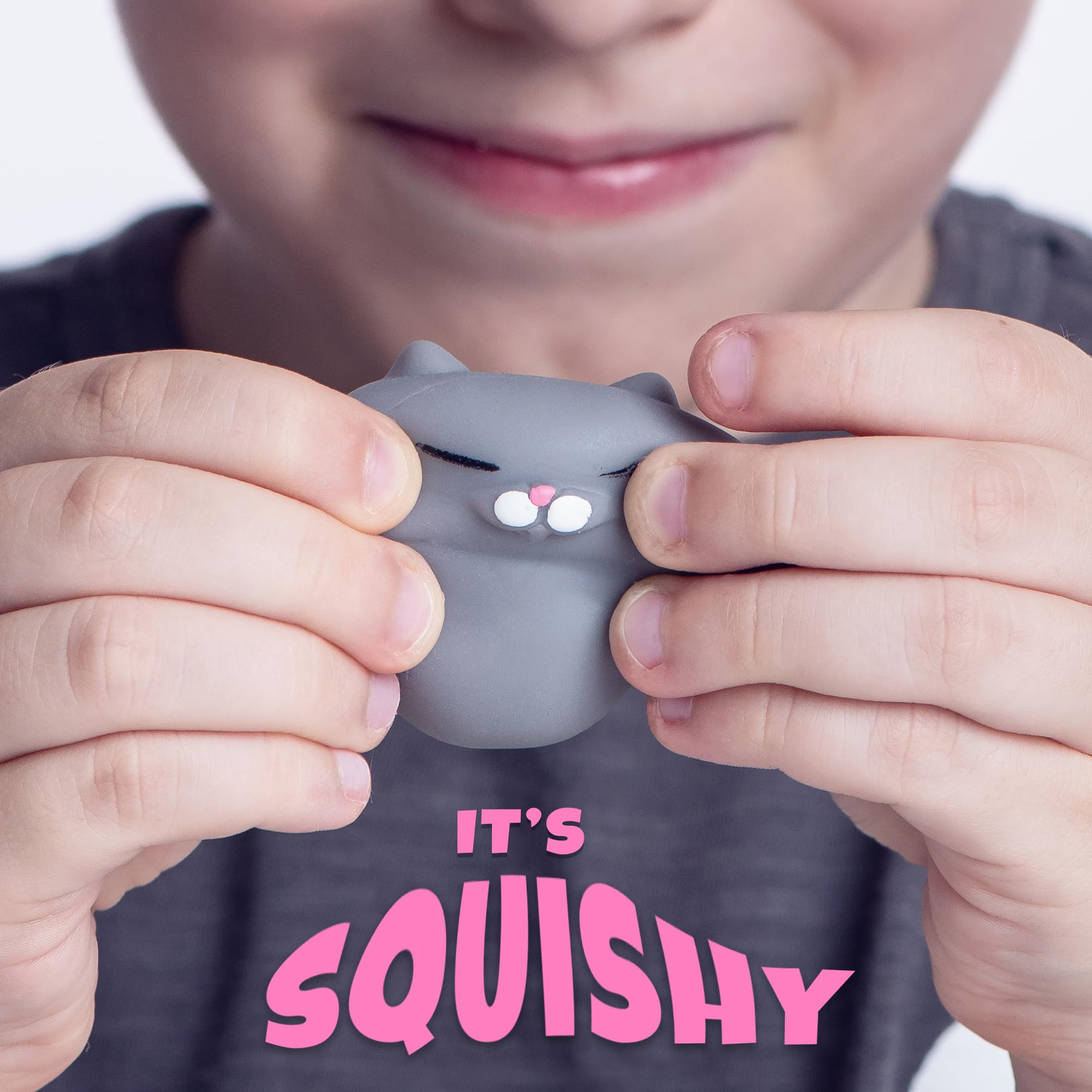 Nutty Toys squishy cat set back view highlights compact, travel-friendly size.