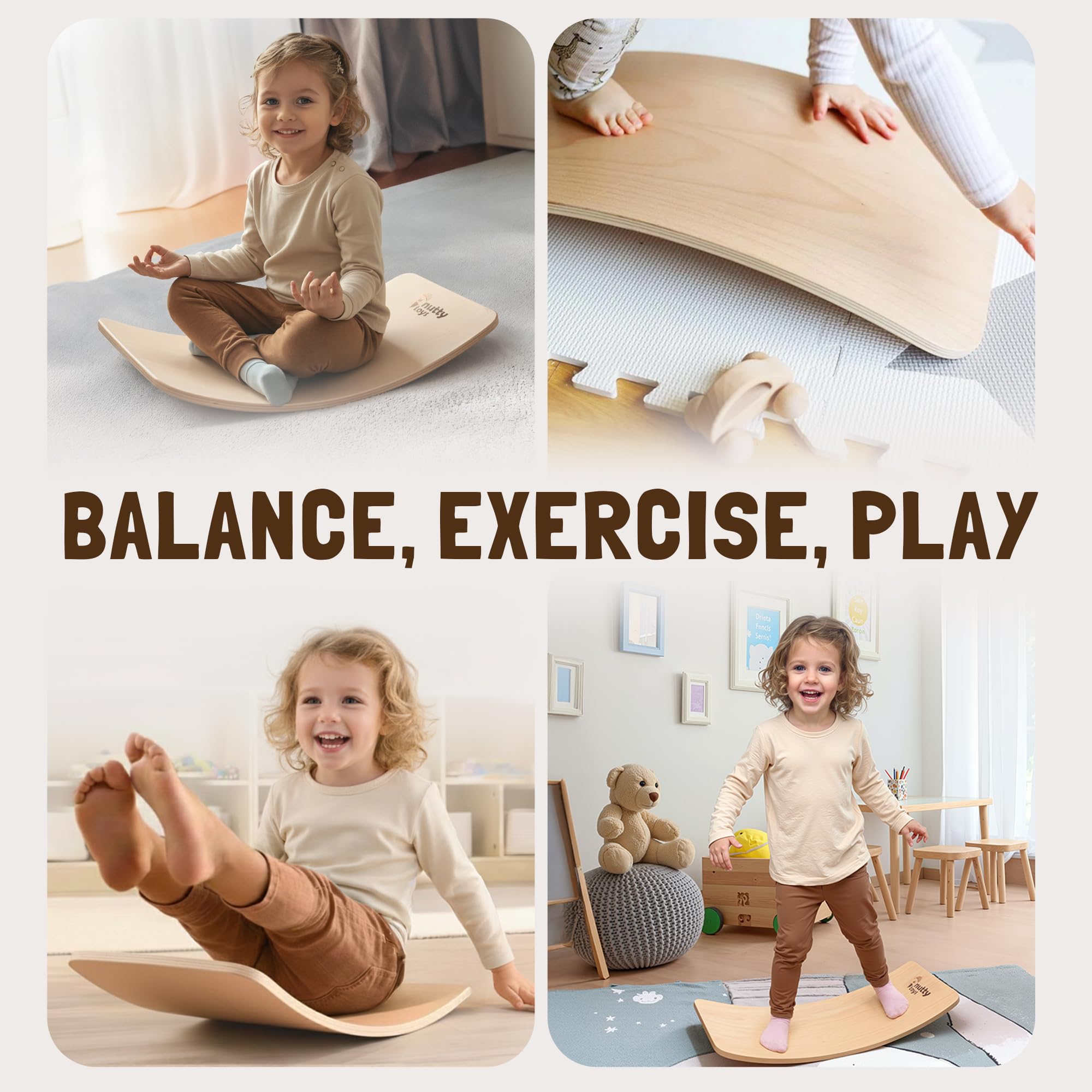 Nutty Toys Wobble Board durable wood supports up to 488 lbs.