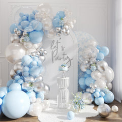 NuttyBash blue and silver balloon arch kit backdrop for weddings and parties