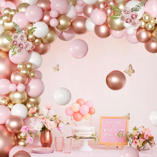 NUTTYBASH rose gold arch setup backdrop to elevate party visuals