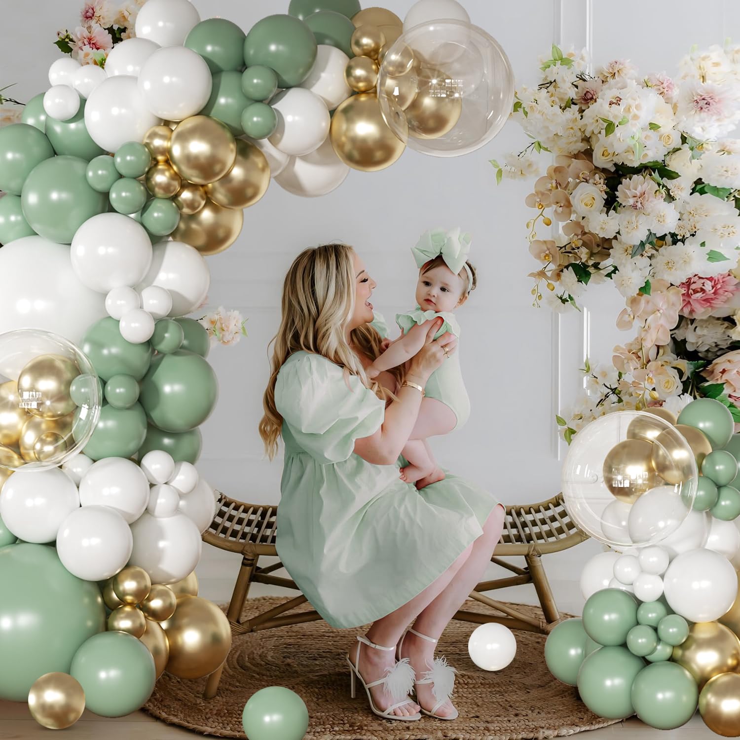 NuttyBash sage green arch kit color palette with green, white, and gold tones