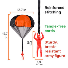 Nutty Toys tangle-free parachute design prevents knots during play.
