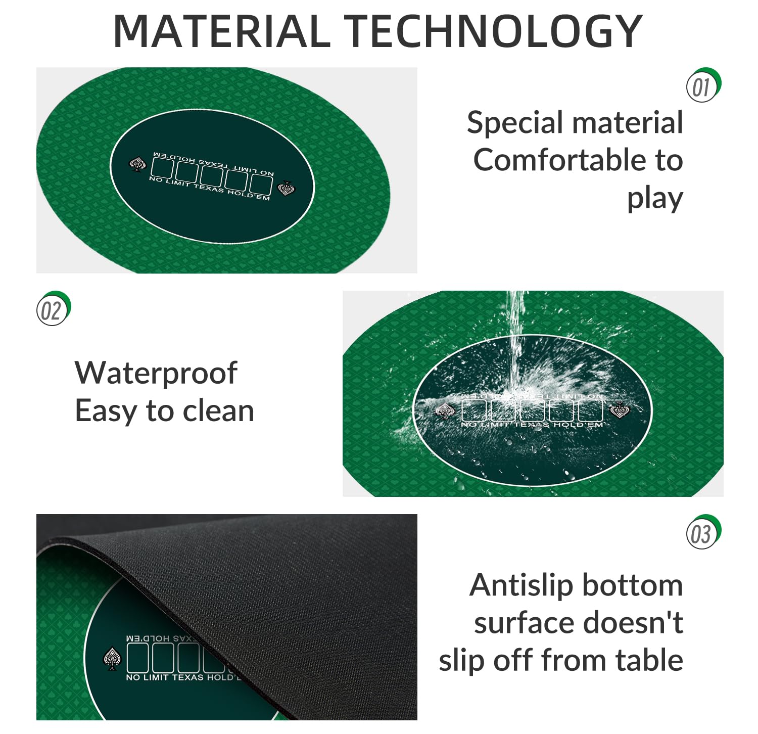 Nuveti poker mat non-slip base keeps cards steady during crucial hands.