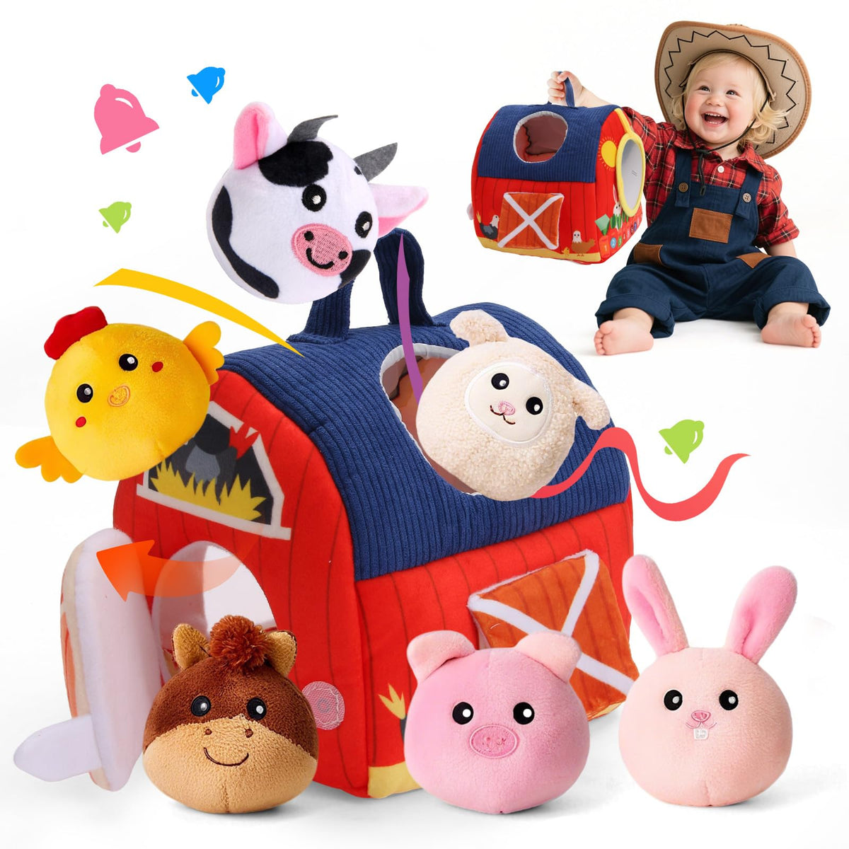NXLPJH Surprise Barn with 6 farm animals, inviting tactile exploration.