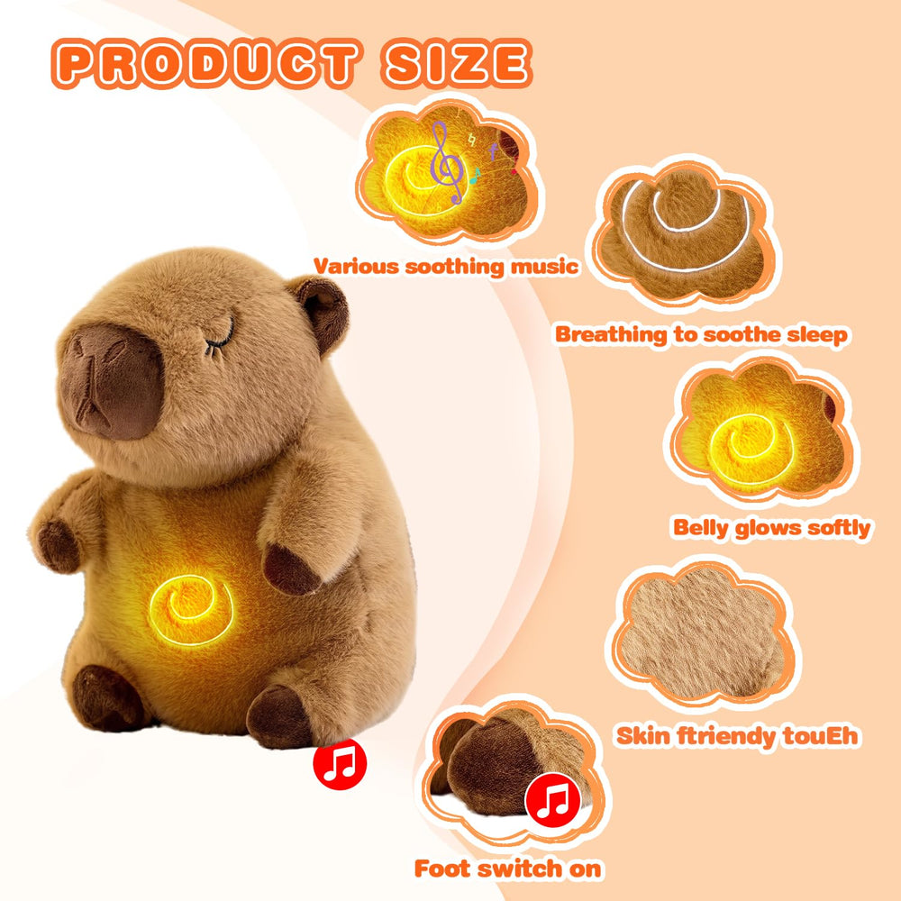 NXNYNZ capybara breathing plush, lights-on view, soothing glow enhances relaxation