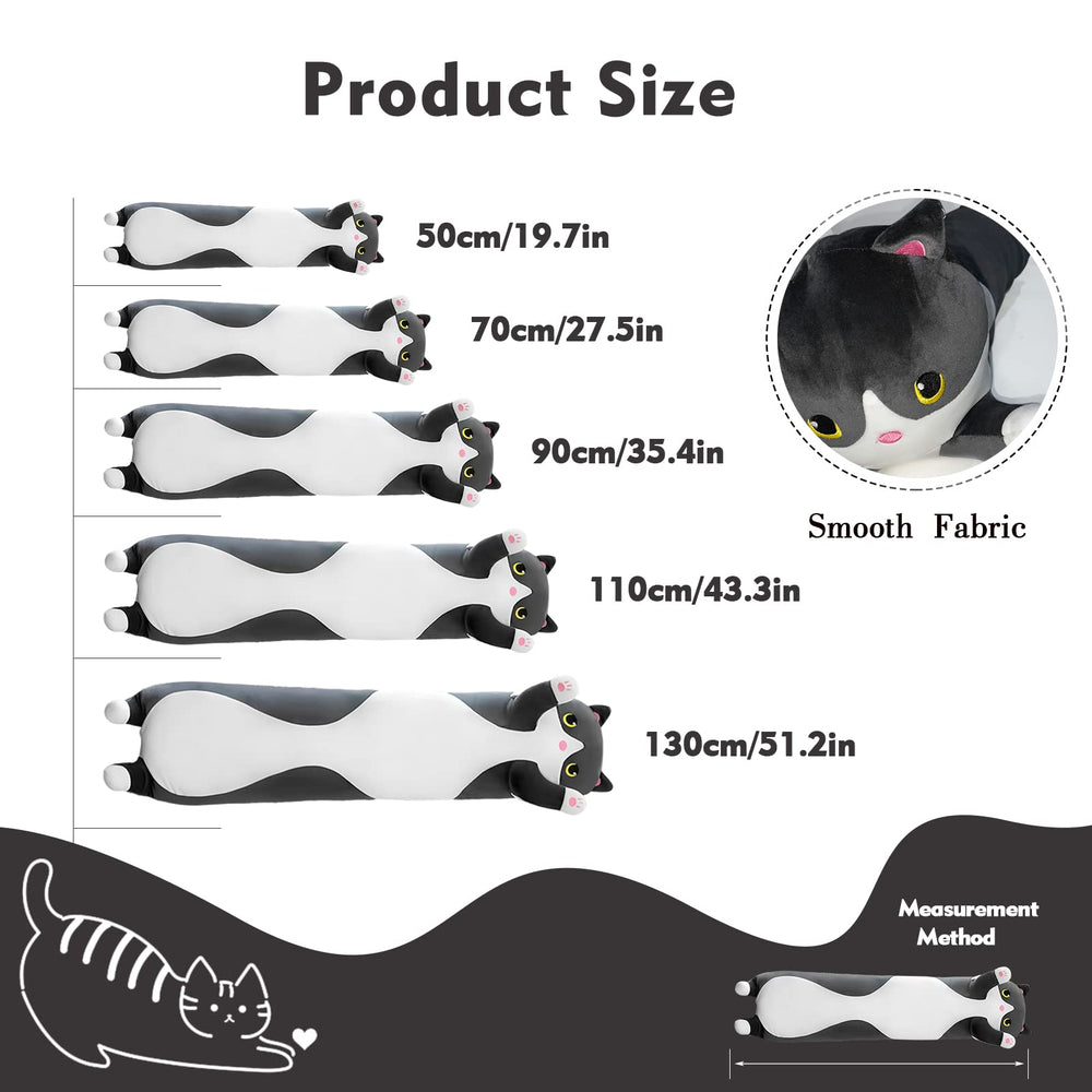 NXNYNZ long cat plush pillow 51.1in black serves as a plush body pillow