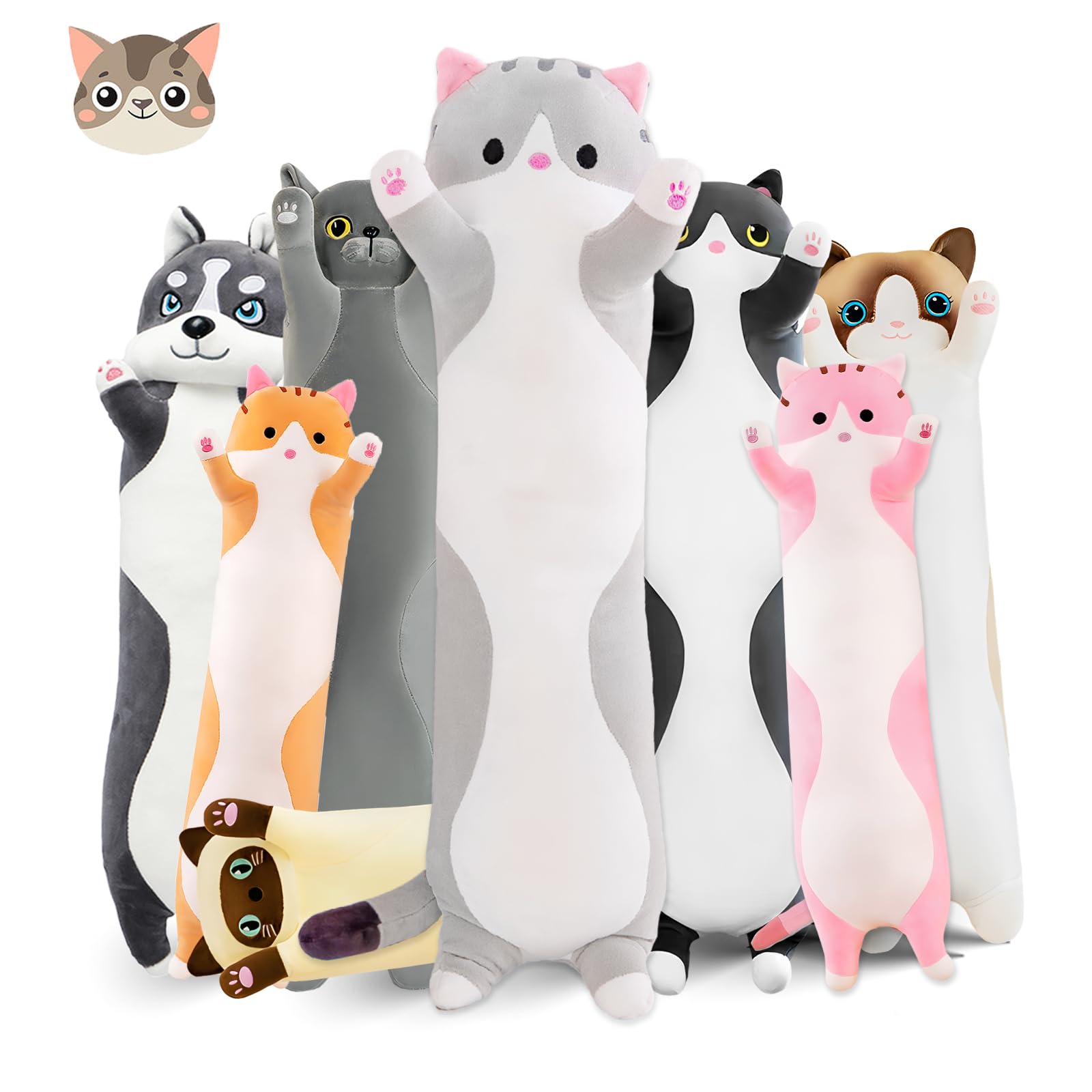 NXNYNZ long cat pillow gray front view for cozy lounging