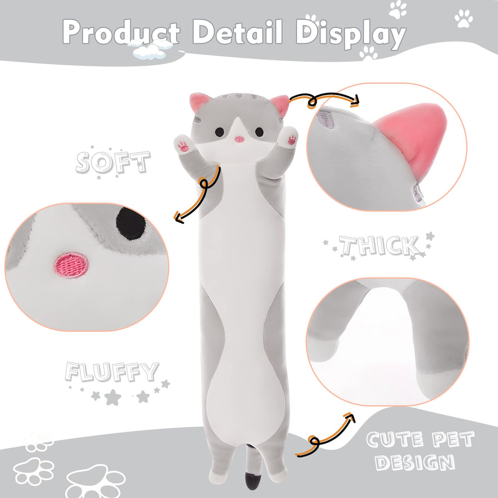 NXNYNZ long cat pillow gray side view offers full-body support for reading