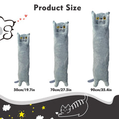 NXNYNZ long cat pillow gray side view showcases size and fluff.
