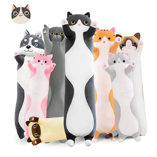 NXNYNZ Long Cat Plush Pillow, 19.7in yellow, soft cuddle buddy for lounge and naps.