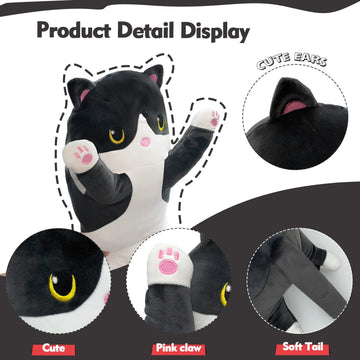 NXNYNZ Long Cat Plush Pillow, 27.5in black, cozy support for reading or watching.