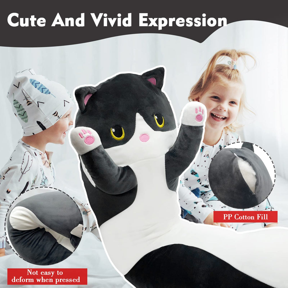 NXNYNZ Long Cat Plush Pillow, 43.3in pink, kawaii cuddle companion for bed or couch.