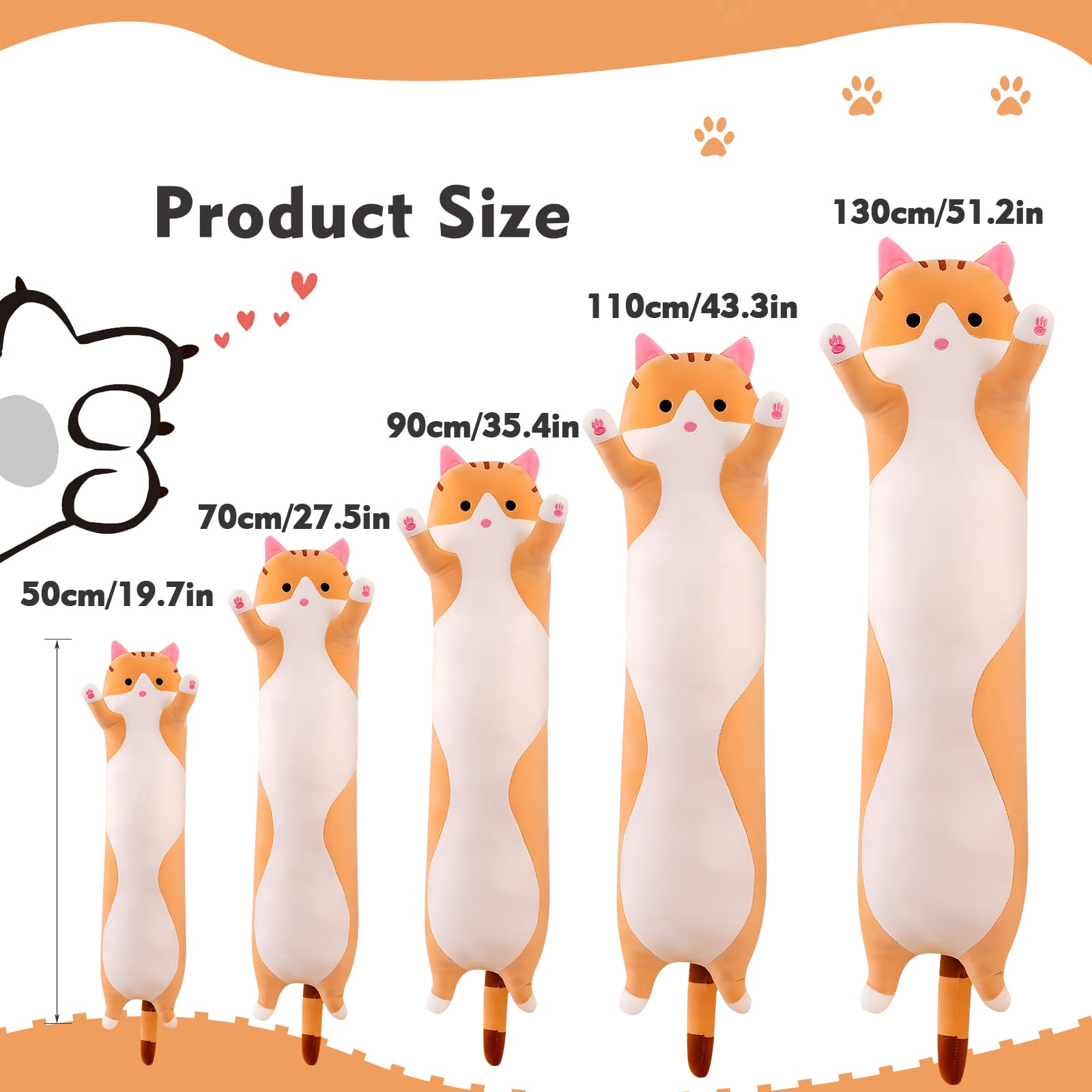 NXNYNZ close-up of soft plush fabric on the long cat pillow for hugging.