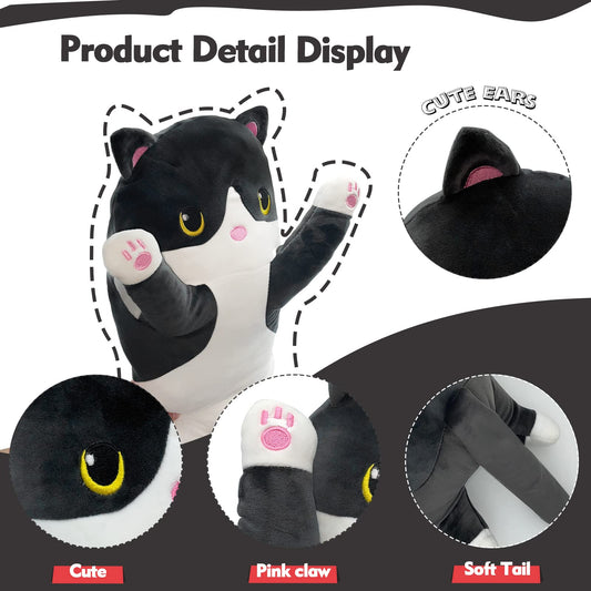 NXNYNZ Long Cat Plush Pillow 27.5 inch black, soft body pillow for rest.