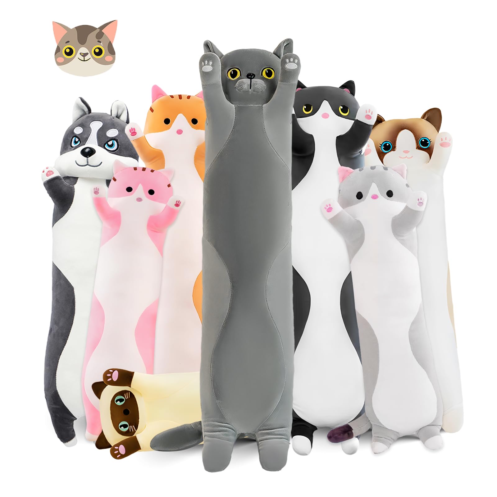 NXNYNZ long cat plush pillow gray full-length for comfortable lounging.