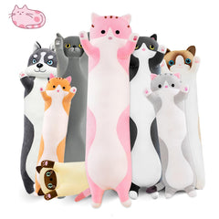 NXNYNZ pink long cat plush pillow 43-inch for lounging and comfort