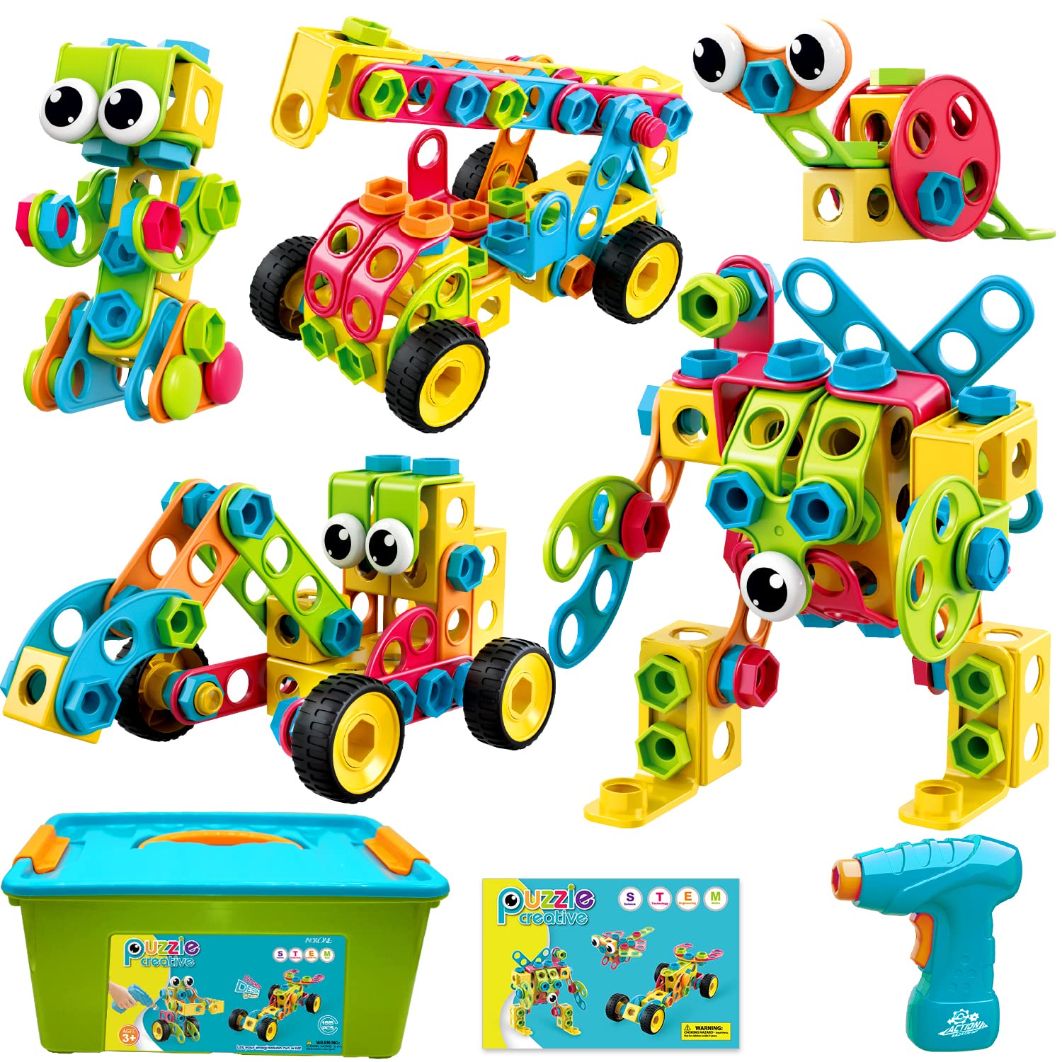 NXONE 195-piece STEM set with drill and storage for collaborative building.