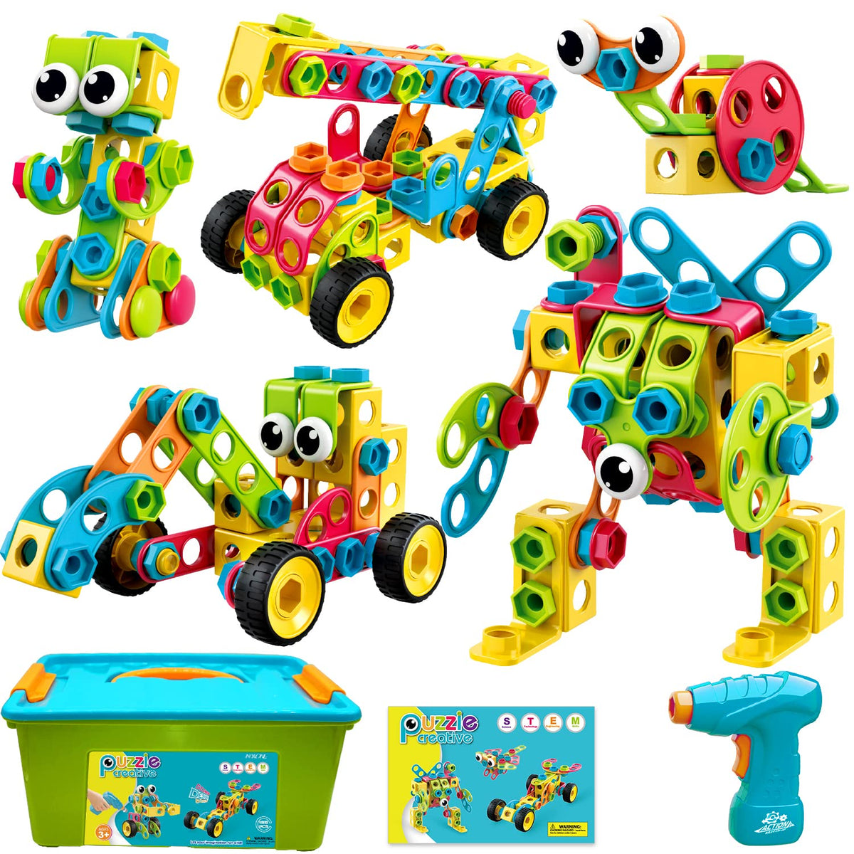 NXONE 195-piece STEM set with drill and storage for collaborative building.
