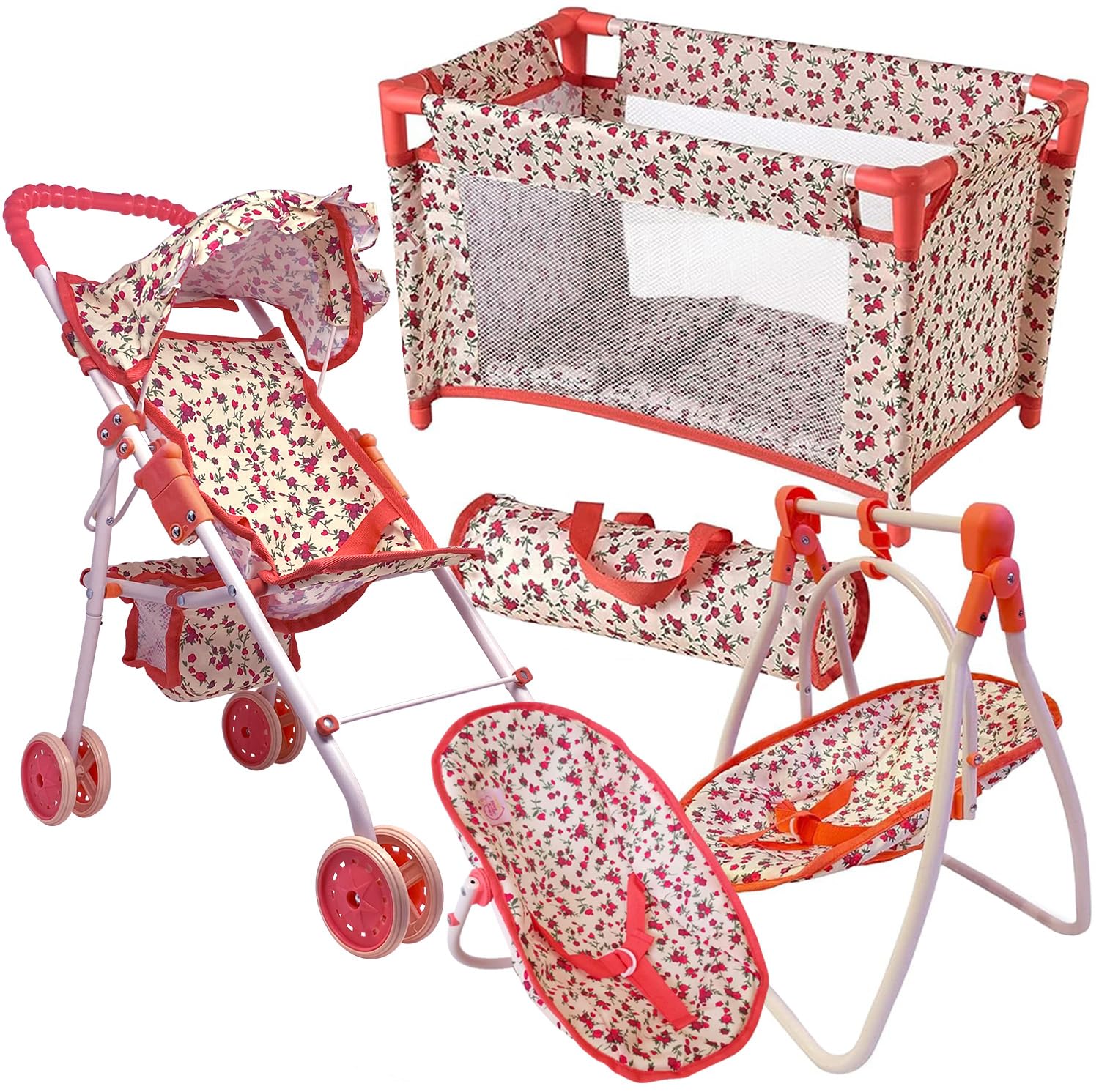 The New York Doll Collection deluxe stroller for 18-inch dolls, smooth push for pretend outings.