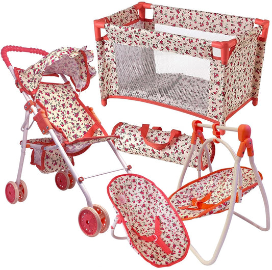 The New York Doll Collection deluxe stroller for 18-inch dolls, smooth push for pretend outings.