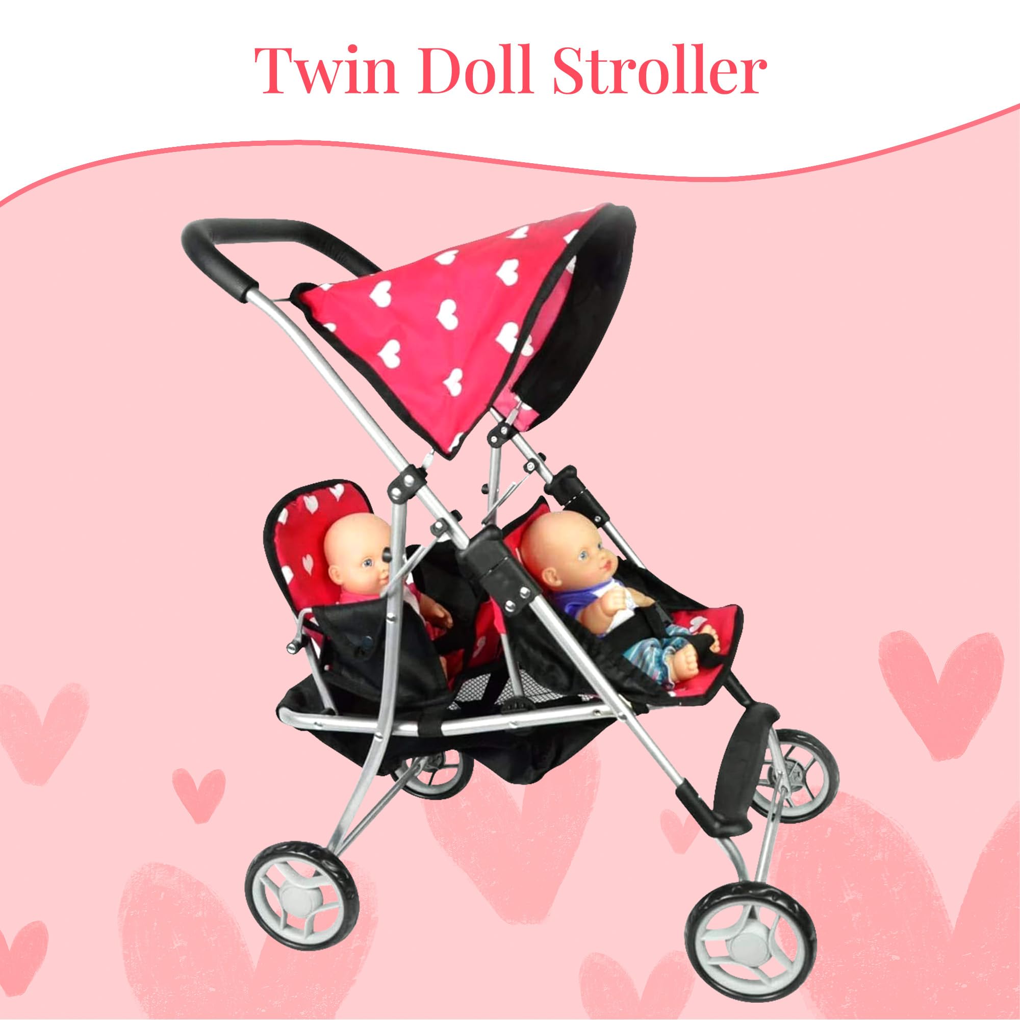 The New York Doll Collection My First Doll Twin Stroller large canopy shielding sun