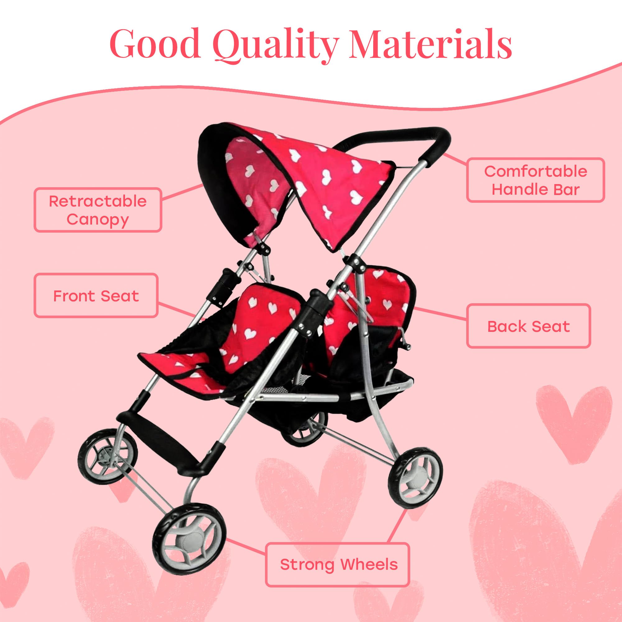 The New York Doll Collection My First Doll Twin Stroller wheels attached for easy transport