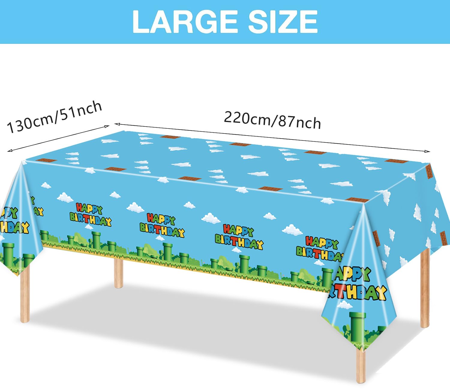 Nyhpar tablecloth featuring mushrooms and blocks enhances ambient party decor
