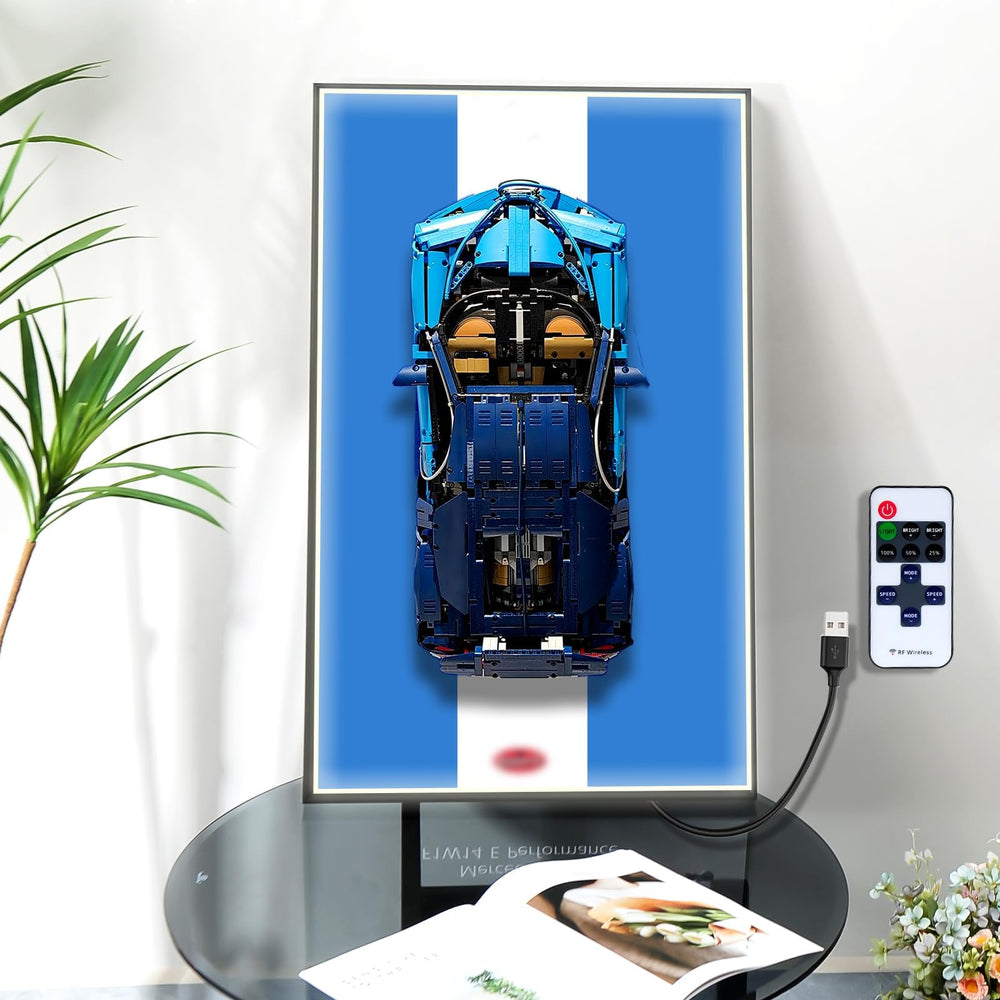 NyTfxkeJ wallboard with LED light highlighting the LEGO display for bright visibility.