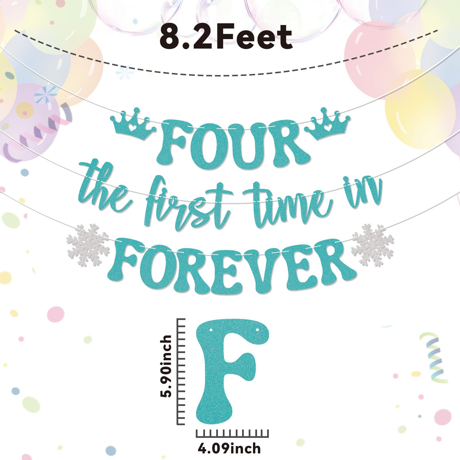 Nyvvira Four the First Time in Forever banner blue glitter adds sparkle to winter party decor.