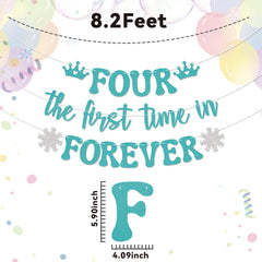 Nyvvira Four the First Time in Forever banner blue glitter adds sparkle to winter party decor.