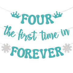 Nyvvira Four the First Time in Forever banner snowflake letters for instant backdrop.