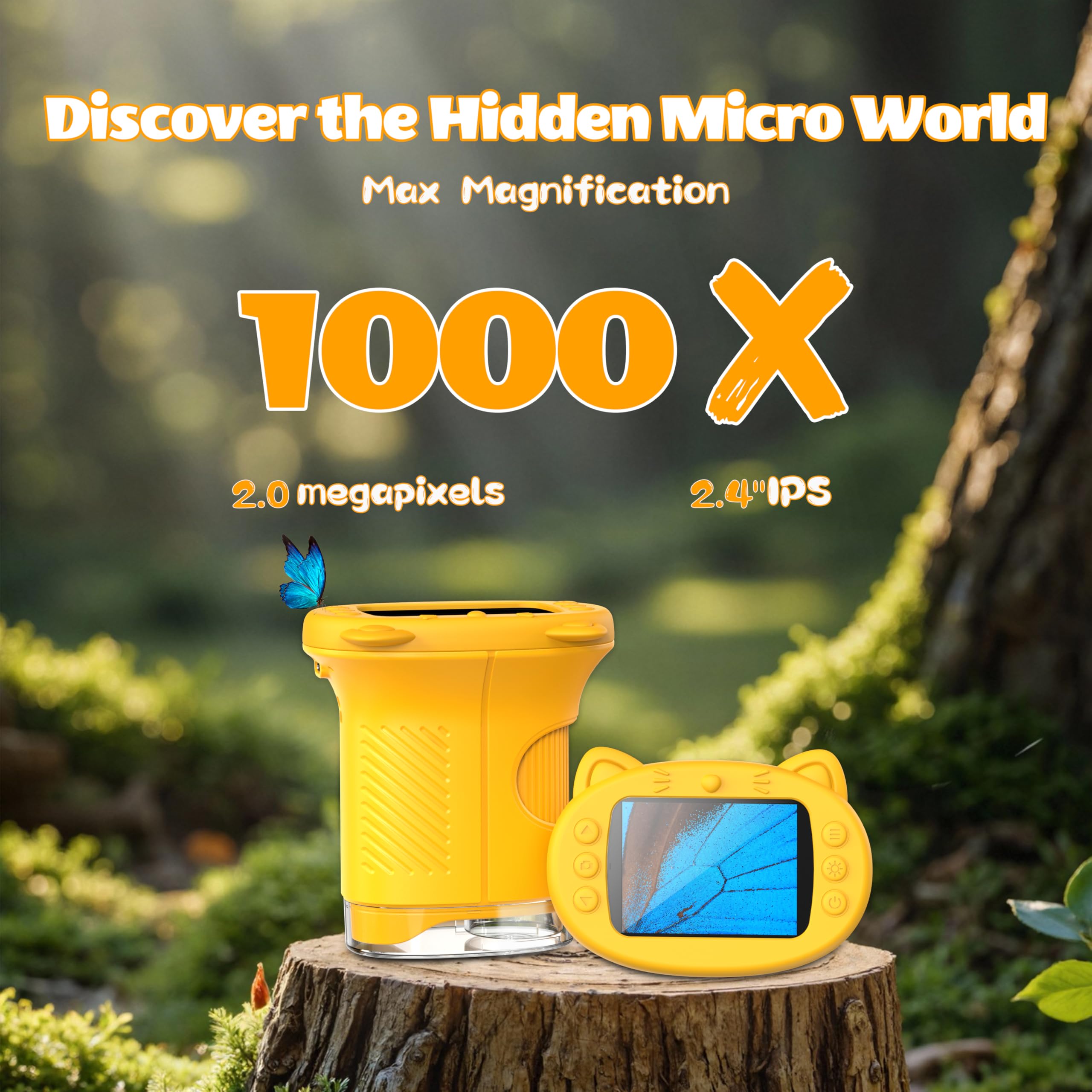OAEBLLE microscope's 8 LEDs illuminate tiny details for indoor and outdoor experiments.