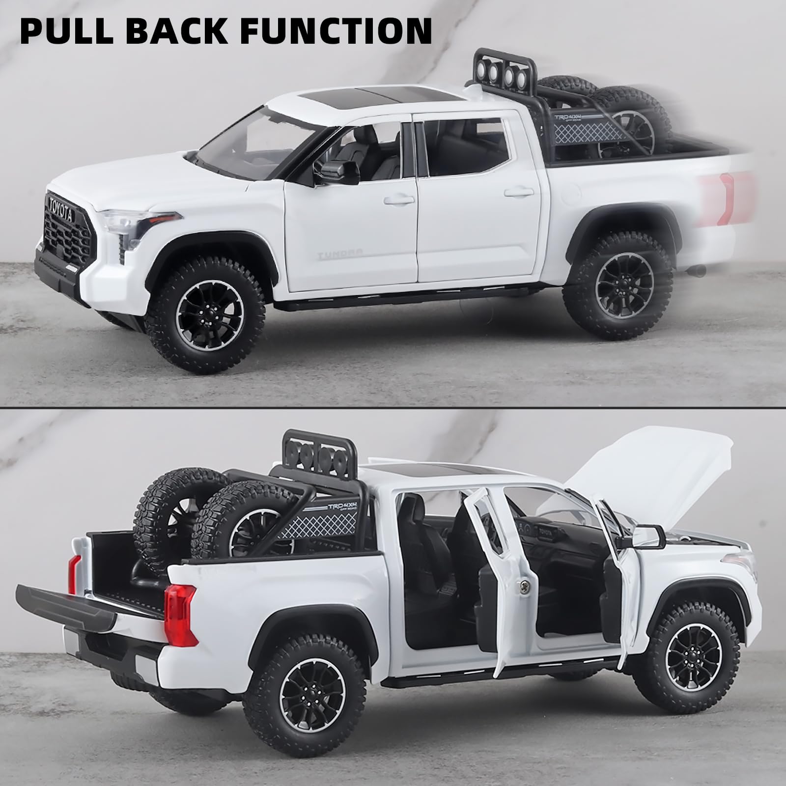 OANMYJJO White Tundra diecast truck display-ready finish for shelf or desk.