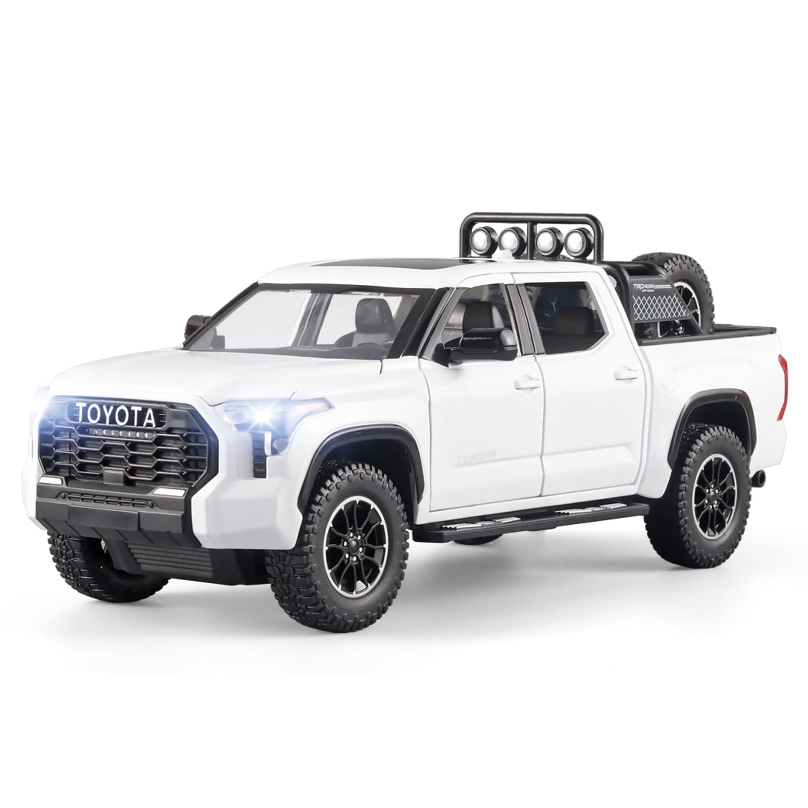 OANMYJJO White Tundra diecast truck front view shows durable zinc alloy construction.