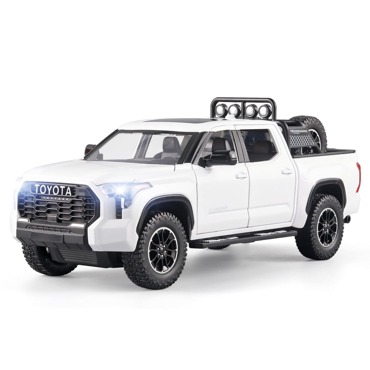 OANMYJJO White Tundra diecast truck front view shows durable zinc alloy construction.