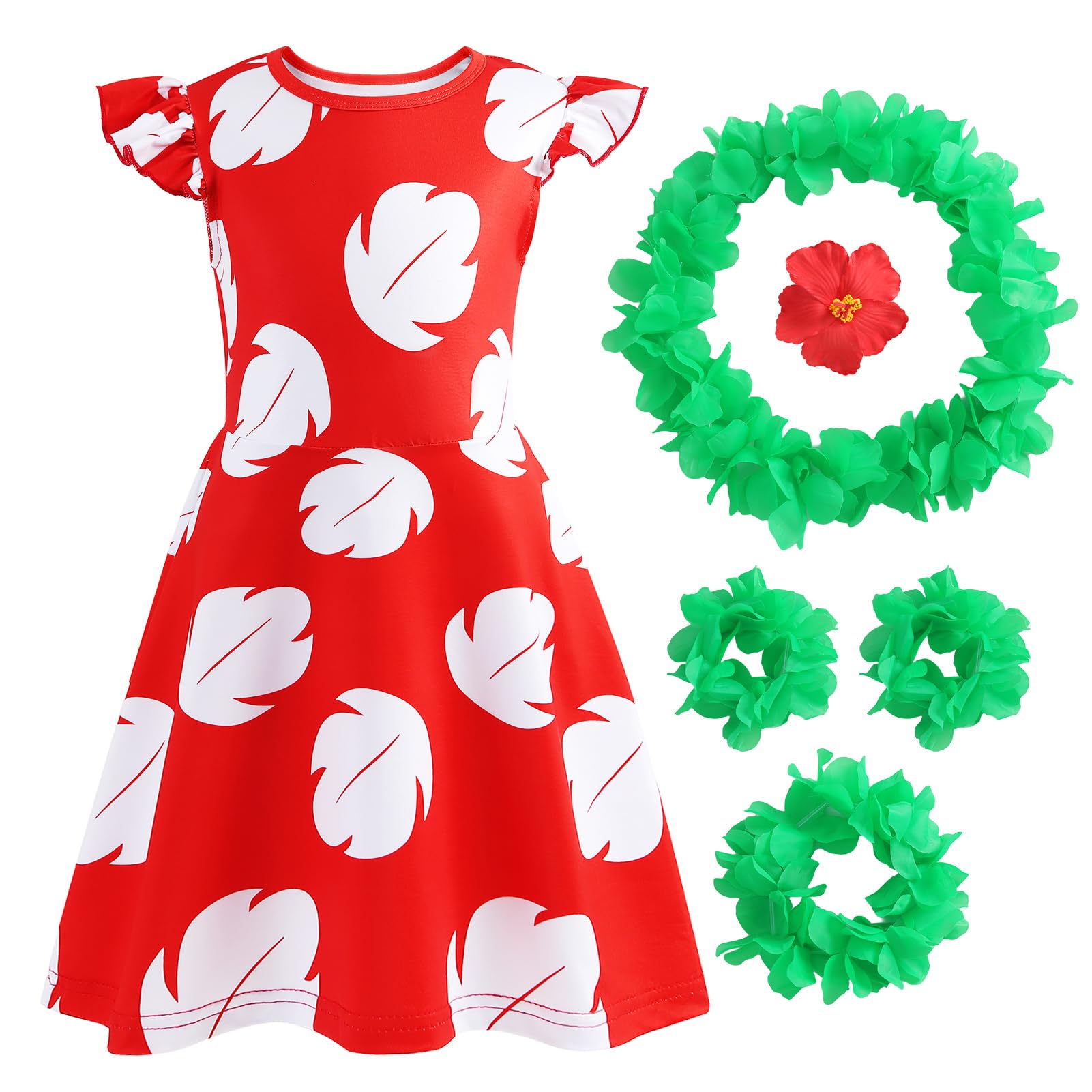 Obavioy Hawaiian princess dress with leaf print for imaginative play