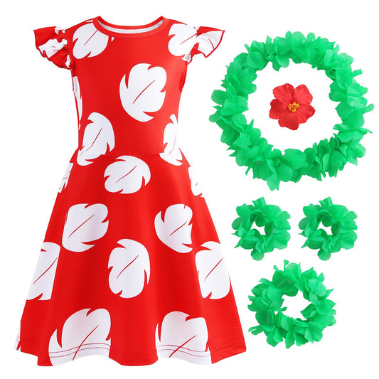 Obavioy Hawaiian princess dress with leaf print for imaginative play