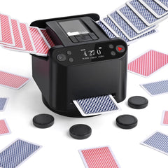 OBLITZON automatic card shuffler front view, streamlined for game night efficiency