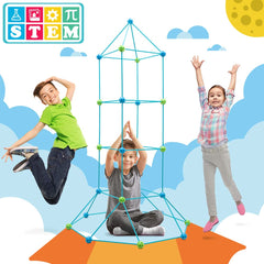 OBUBY fort kit blue-green balls highlight colorful building options for creative constructions.