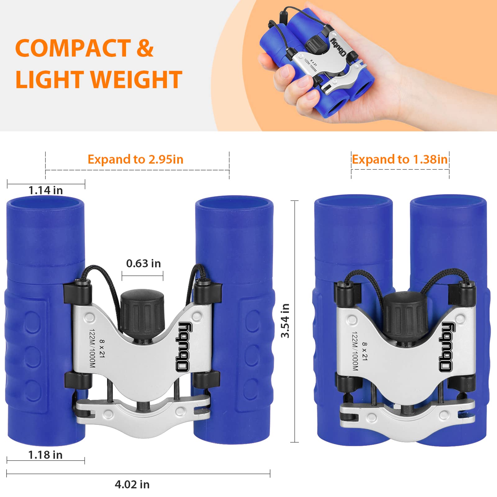 Obuby Kids Binoculars blue center knob focus for easy adjustment.