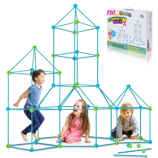 OBUBY kids fort kit sticks-assembly demonstrates quick setup for imaginative play.