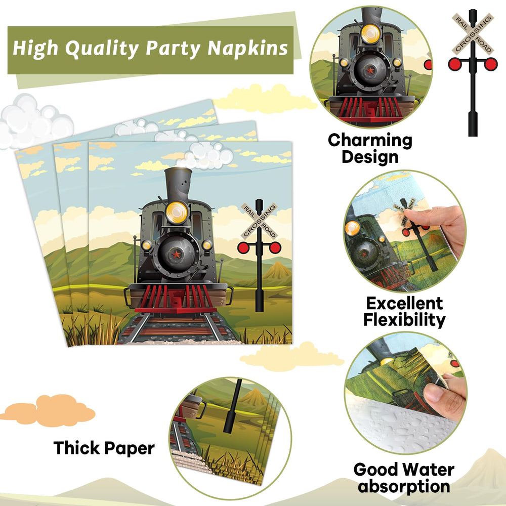 OBUSATT retro train napkins offer absorbent cleanup.