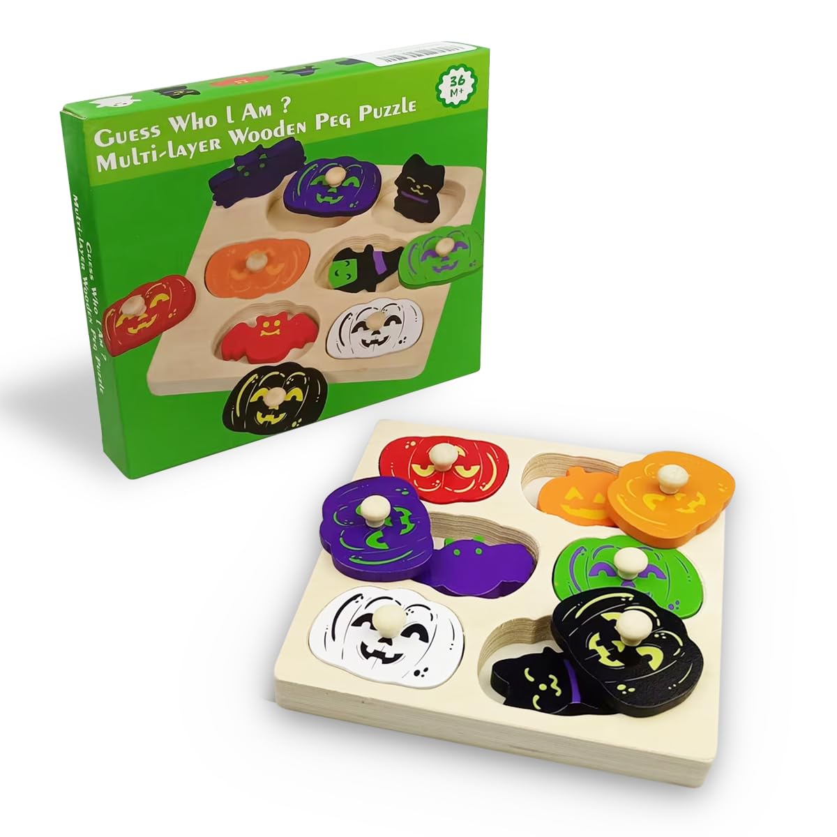 OCBTOW Halloween Pumpkin wooden puzzle bat piece enhances hand-eye coordination.