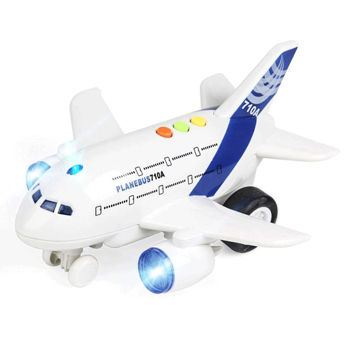 OCCAFY airplane toy front view with friction-powered action and flashing lights for toddler play