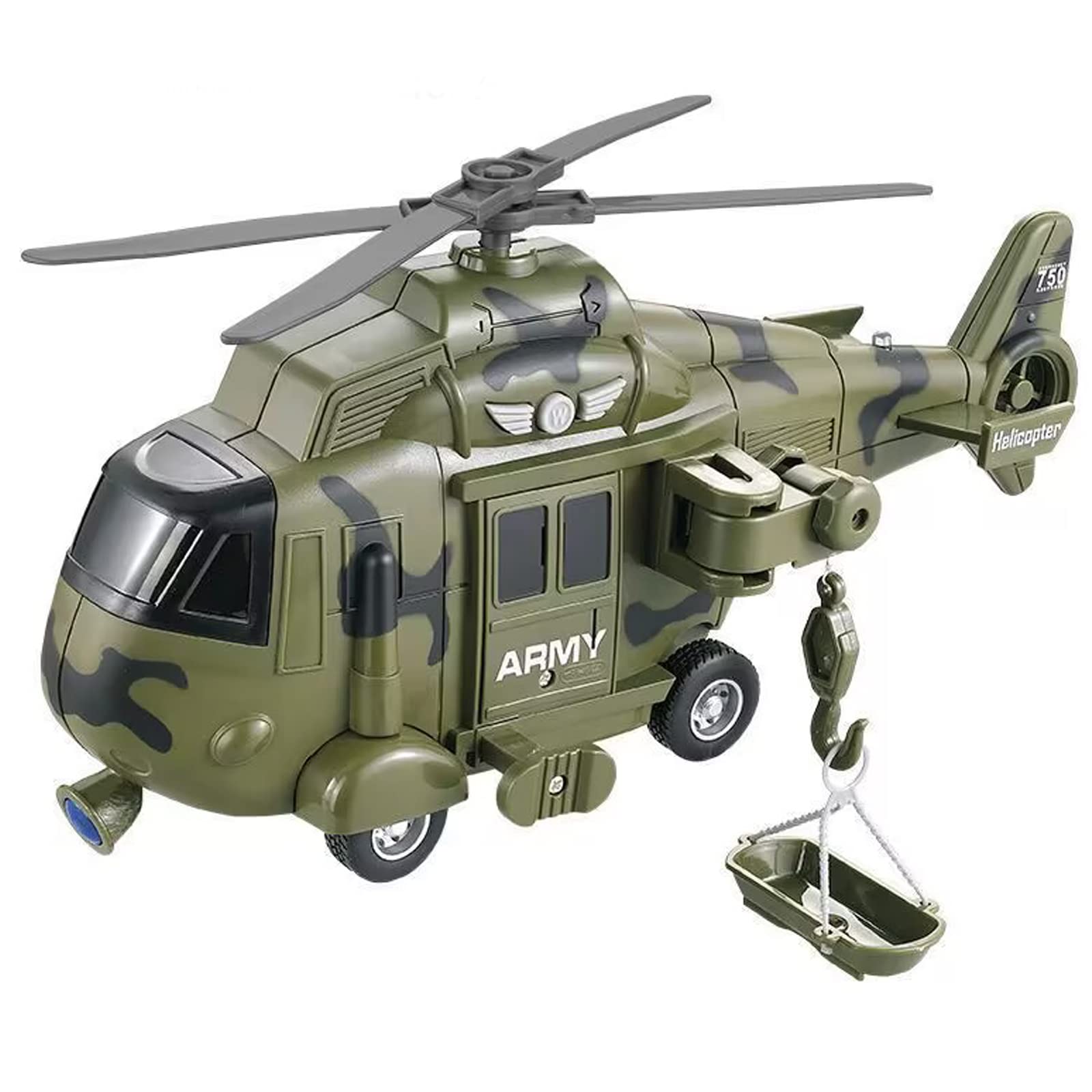 OCCAFY military helicopter toy with lights and sirens for immersive rescue play.