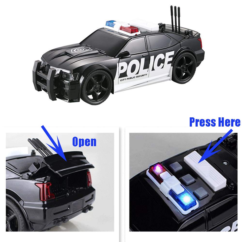 OCCAFY police car toy, top-down view, vibrant sirens and lights.