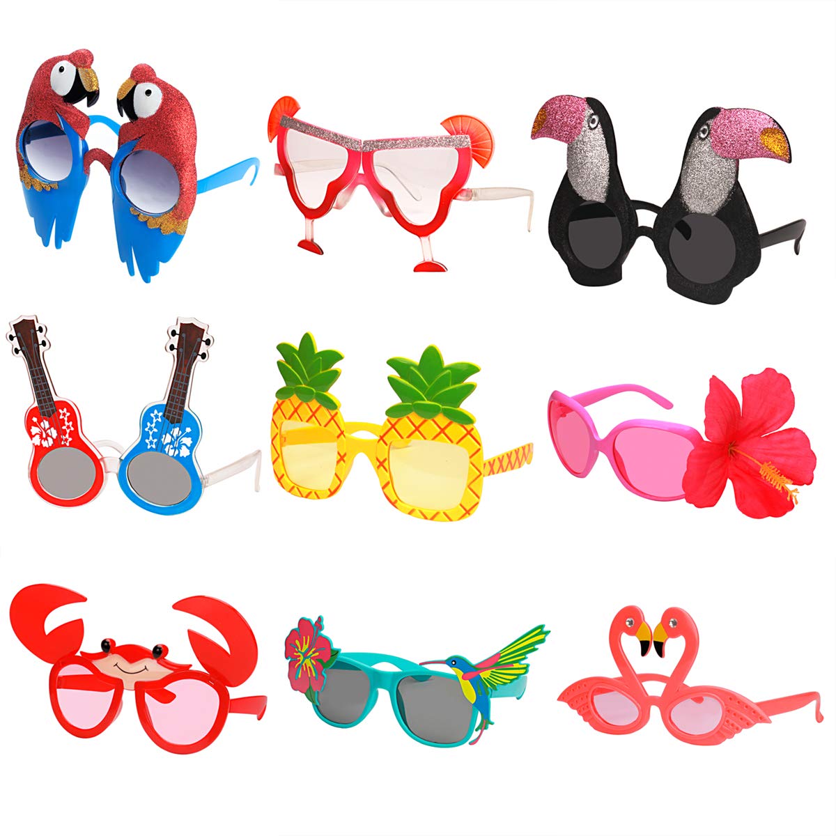 Ocean Line luau sunglasses pack for kids, nine playful frames for beach party fun.