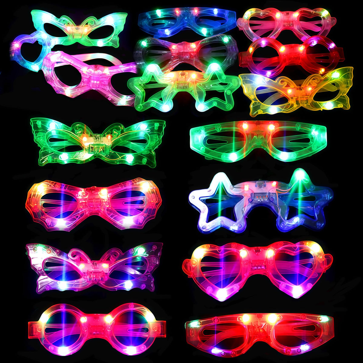 OceanWings LED glasses for kids showing 6 shapes for a vibrant party glow