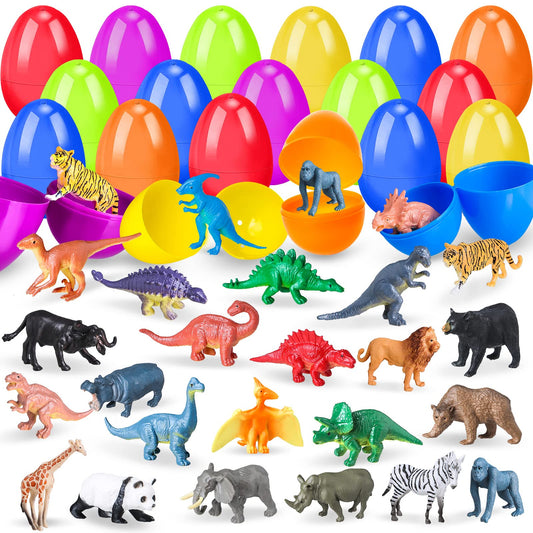 OCHIDO 24-pack prefilled Easter eggs with dinosaur toys for engaging hunts.