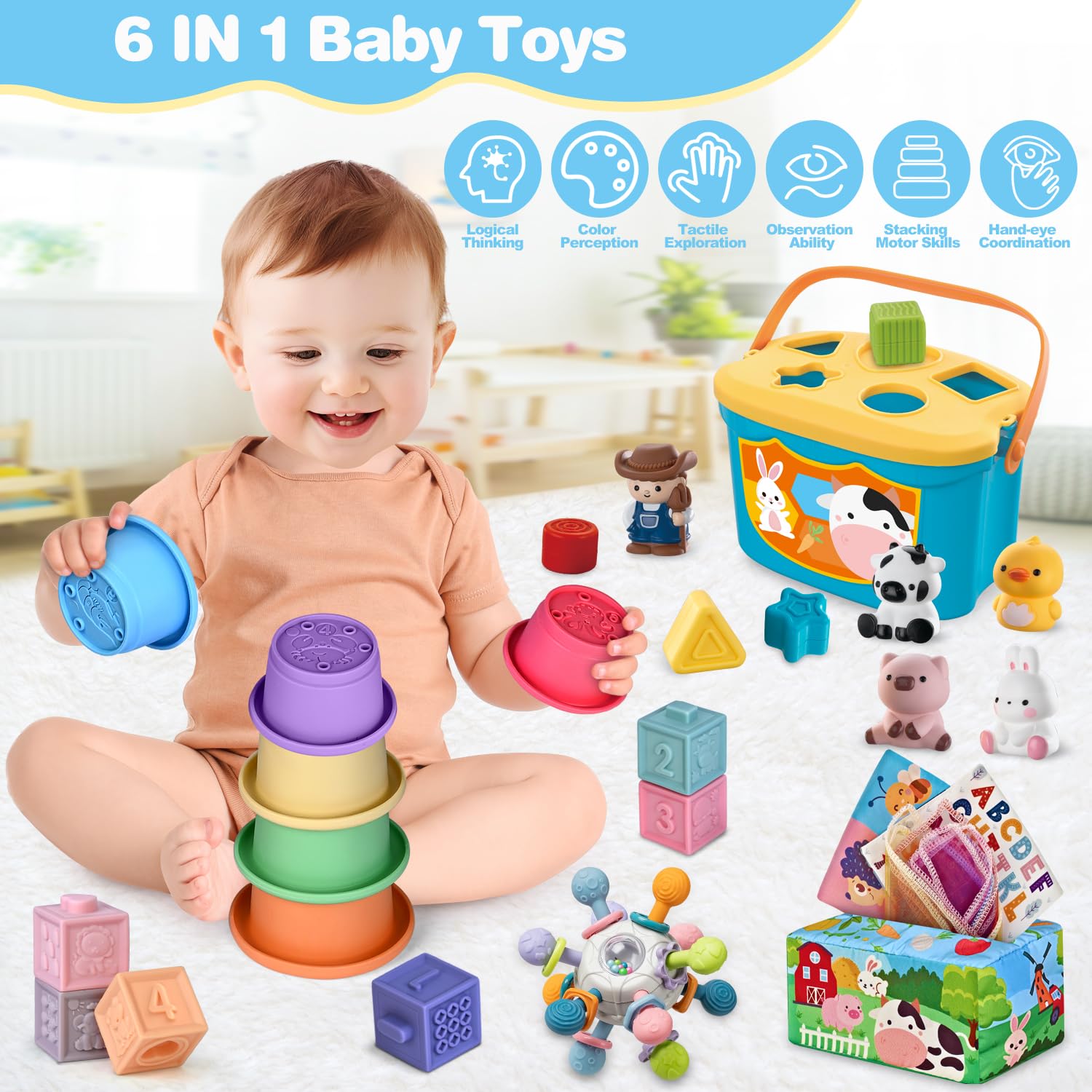 OCHIDO soft stacking cups aid grasping and early sorting skills.